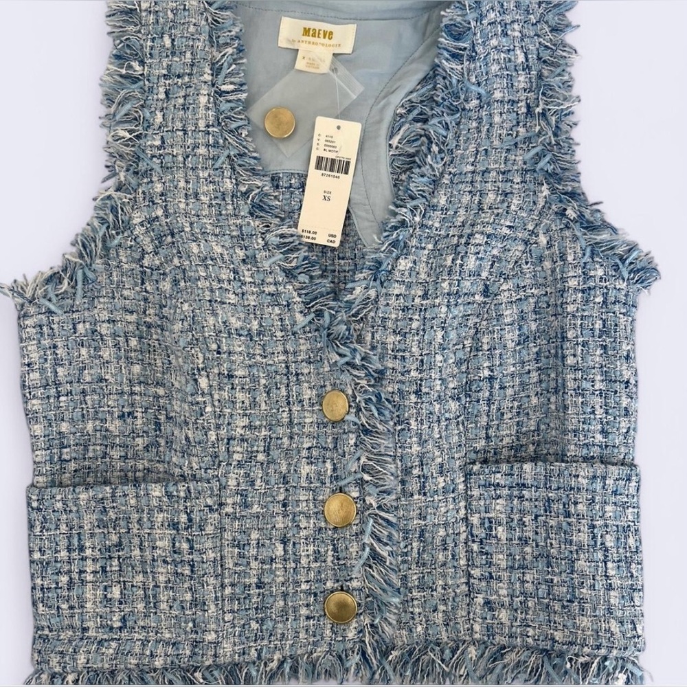 NWT Anthropologie Blue and White Tweed Vest